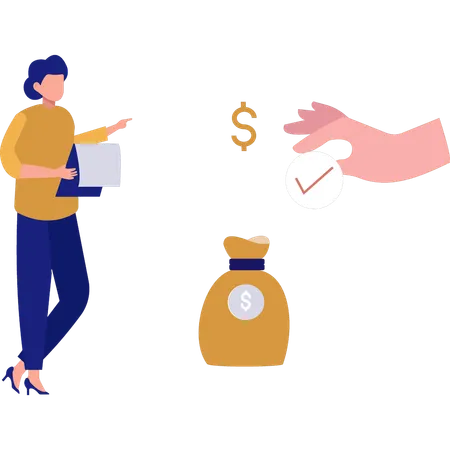 The Girl Is Pointing At The Dollar Bag Illustration