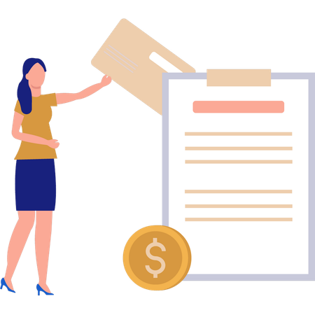 Woman Pointing At Financial Report  Illustration