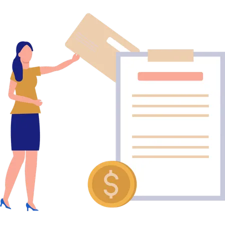Woman Pointing At Financial Report  Illustration