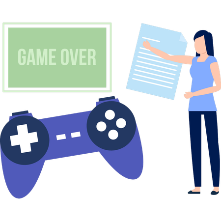 Woman Pointing At Game Controller  Illustration