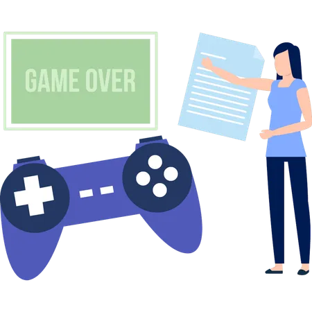 Woman Pointing At Game Controller  Illustration