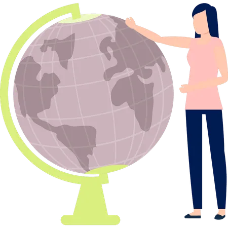 The Girl Is Pointing At The Global World Illustration