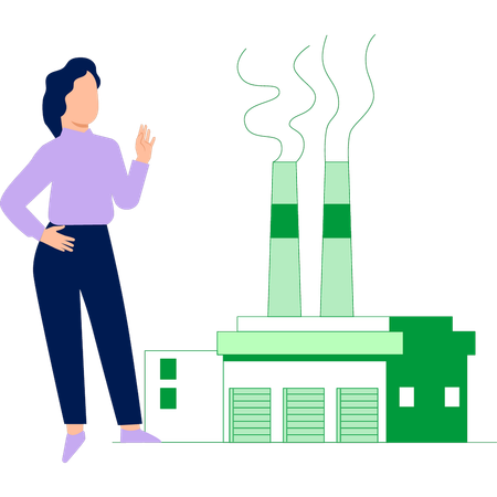Woman pointing at industry  Illustration