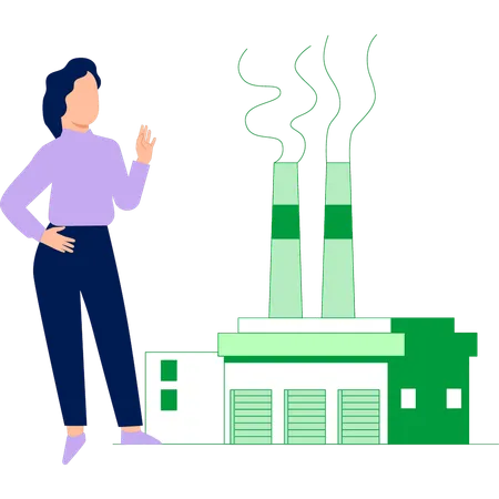 Woman pointing at industry  Illustration