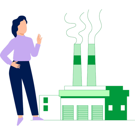 Woman pointing at industry  Illustration