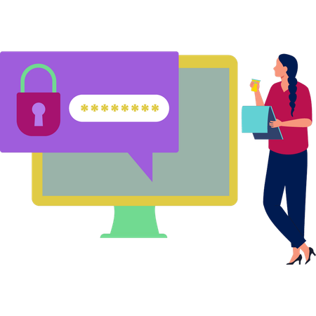 Woman pointing at locking password  Illustration