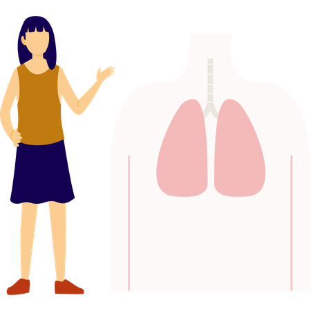 Woman pointing at lungs  Illustration