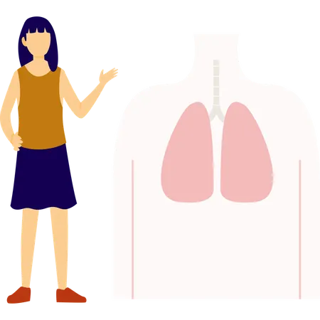 Woman pointing at lungs  Illustration