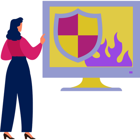 Woman pointing at monitor protection  Illustration