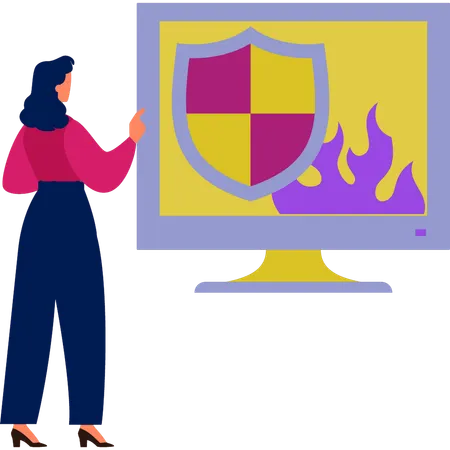 Woman pointing at monitor protection  Illustration