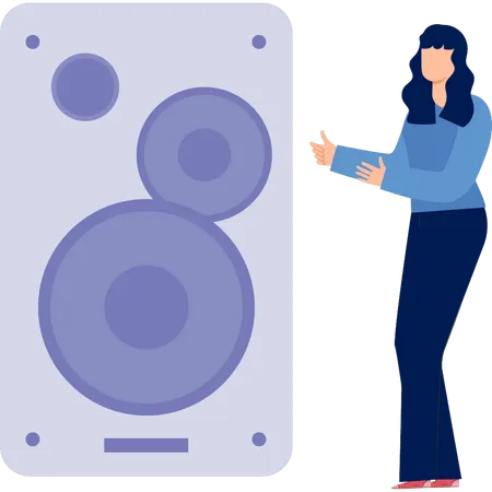 Woman pointing at music speaker  Illustration