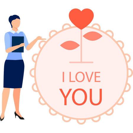 Woman  pointing at proposal card  Illustration