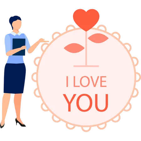 Woman  pointing at proposal card  Illustration