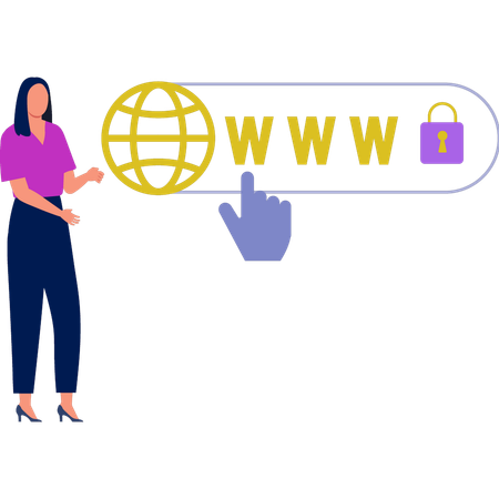 Woman pointing at search bar protection  Illustration