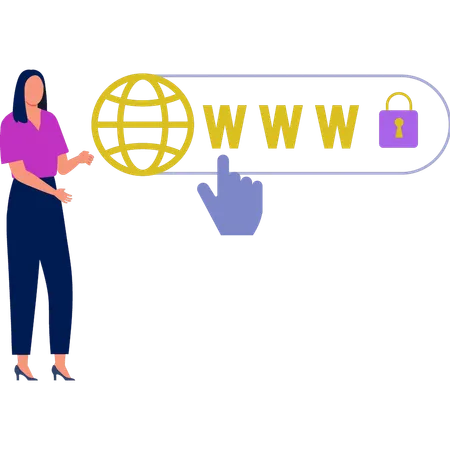 Woman pointing at search bar protection  Illustration