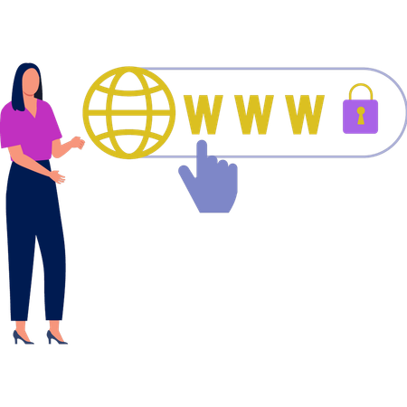 Woman pointing at search bar protection  Illustration