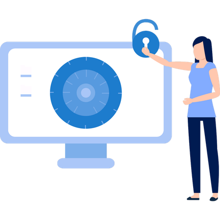 Woman pointing at security lock  Illustration