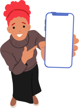 Woman Pointing At Smartphone Screen  Illustration