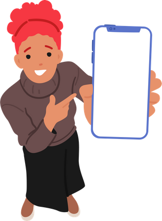 Woman Pointing At Smartphone Screen  イラスト
