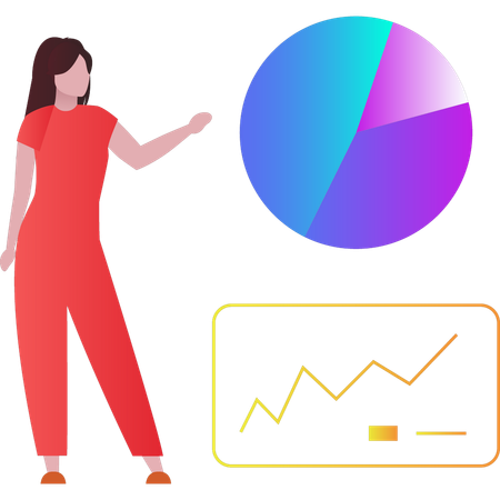 Woman pointing at the pie chart  Illustration