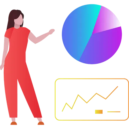Woman pointing at the pie chart  Illustration