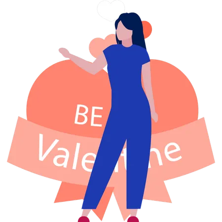 Woman pointing at valentines day gift  Illustration