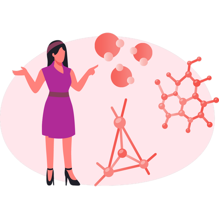 Woman pointing atom molecule  Illustration