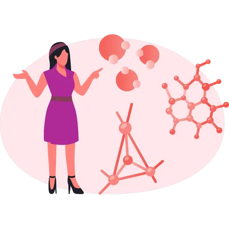 Woman pointing atom molecule  Illustration