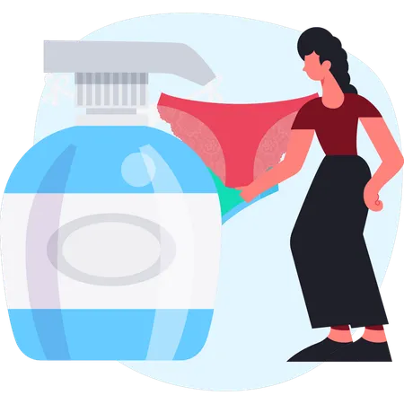 Woman  pointing baby lotion  Illustration