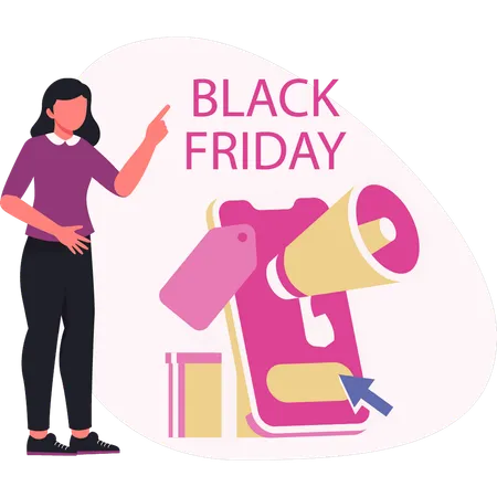 Woman pointing black friday sale  Illustration