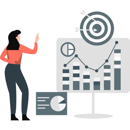 Woman pointing business graphs  Illustration