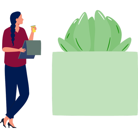 Woman pointing cactus applique plant  Illustration