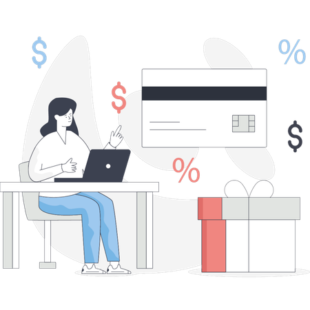 Woman  pointing card payment  Illustration