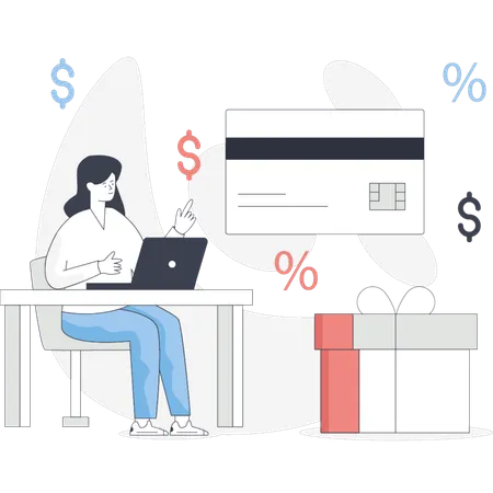 Woman  pointing card payment  Illustration