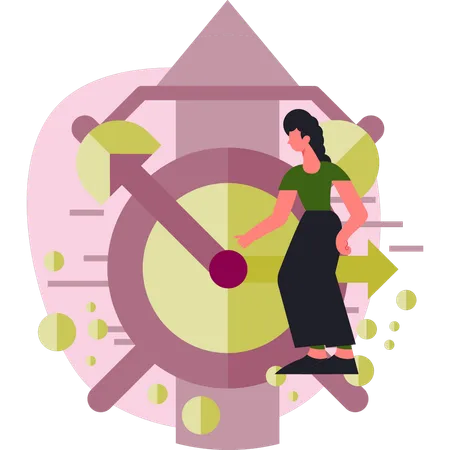 Woman pointing compass  Illustration