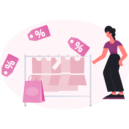 Woman pointing discount sale  Illustration