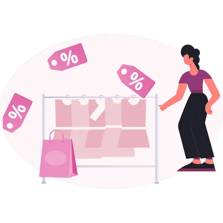 Woman pointing discount sale  Illustration