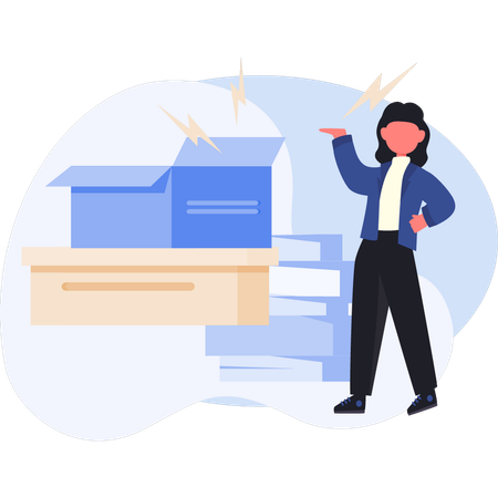 Woman pointing document box  Illustration