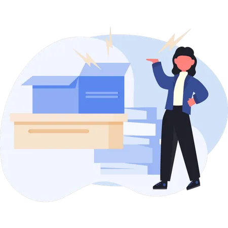 Woman pointing document box  Illustration