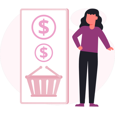 Woman pointing dollar shopping  Illustration