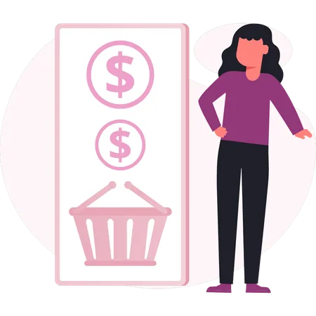 Woman pointing dollar shopping  Illustration