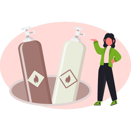 Woman  pointing extinguisher  Illustration