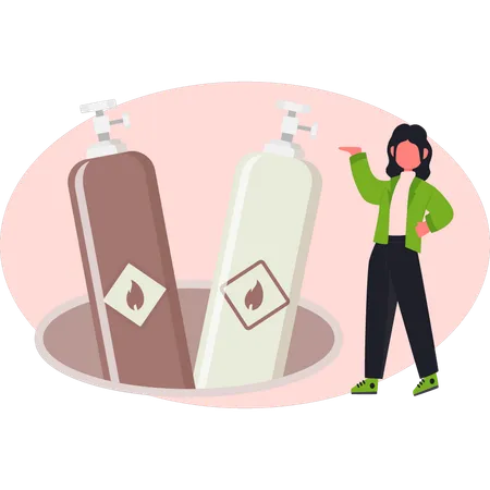 Woman  pointing extinguisher  Illustration