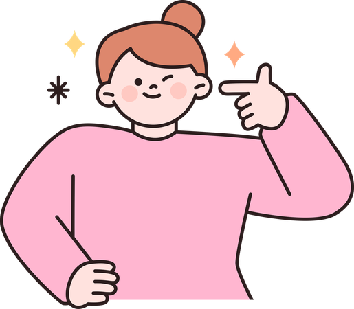 Woman pointing finger at herself  Illustration