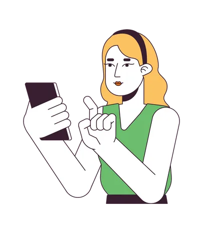 Woman pointing finger on smartphone  Illustration