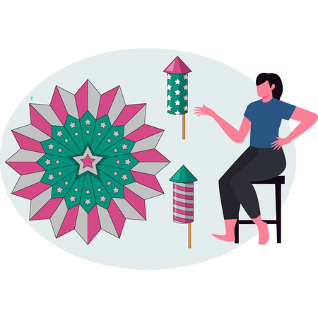 Woman pointing firecracker  Illustration