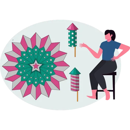 Woman pointing firecracker  Illustration