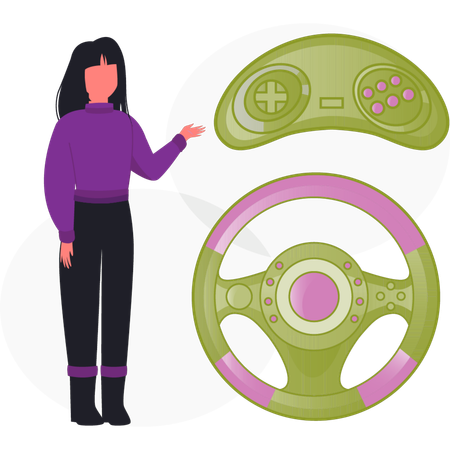Woman  pointing game steering  Illustration