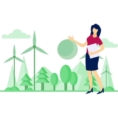 Woman pointing global environment  Illustration