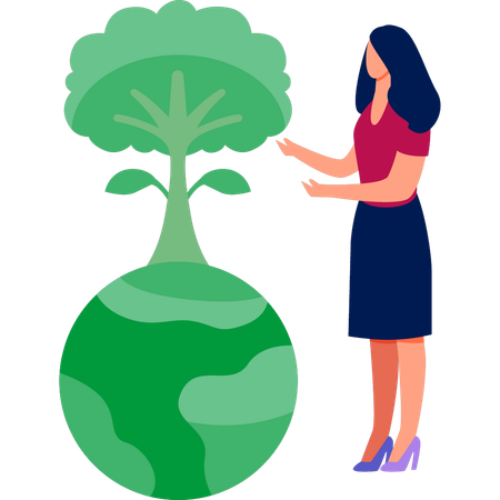 Woman pointing global environment  Illustration